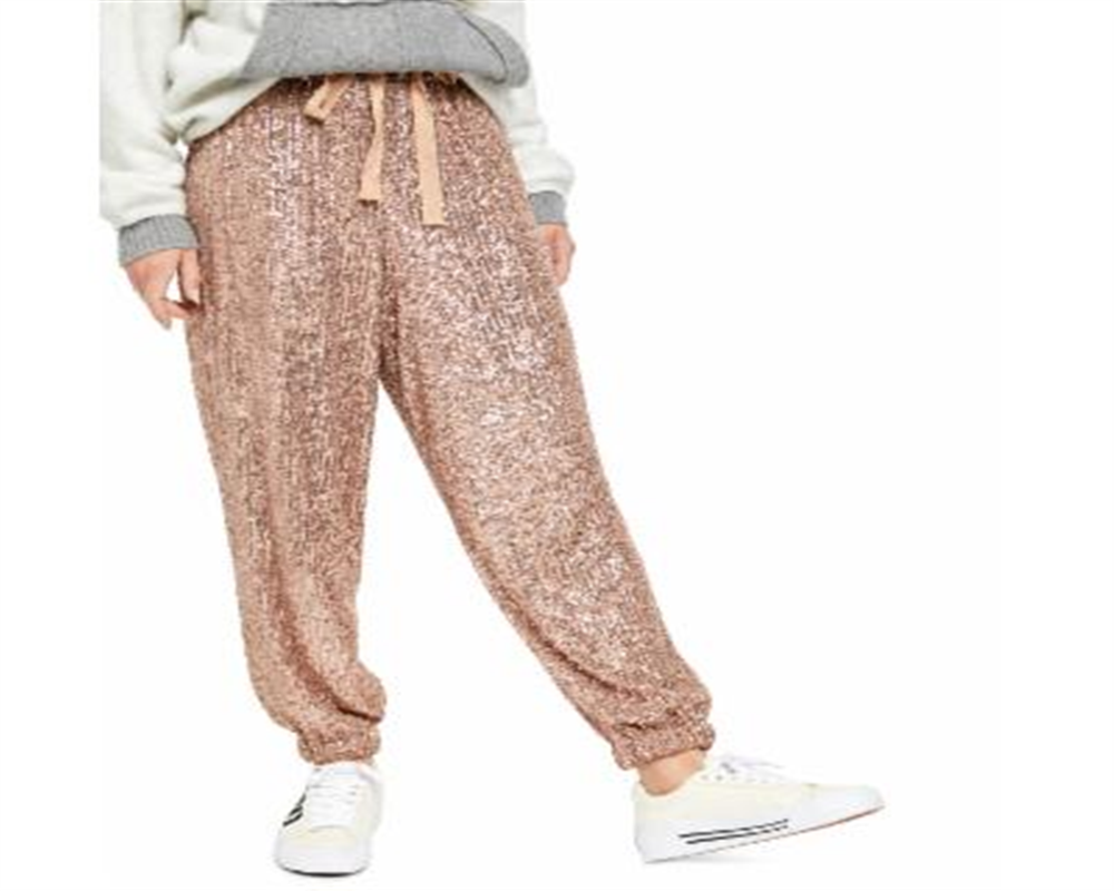 Free People Women's  Beaded Tie Evening Pants Gold Size L