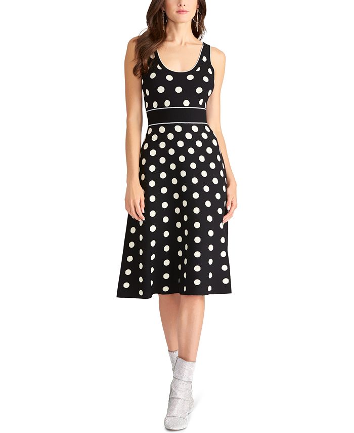 Rachel Roy Women's Polka Dot Crew Neck MIDI Dress Black Size XX-Large