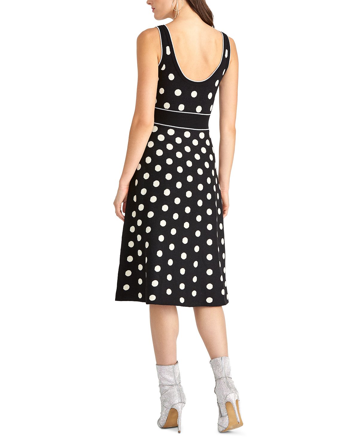 Rachel Roy Women's Polka Dot Crew Neck MIDI Dress Black Size XX-Large