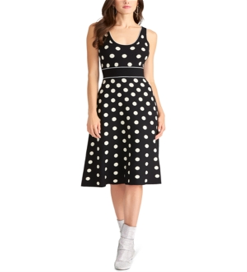 Rachel Roy Women's Polka Dot Crew Neck MIDI Dress Black Size XX-Large