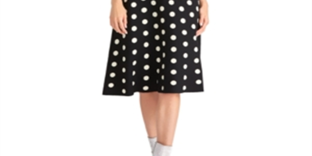 Rachel Roy Women's Polka Dot Crew Neck MIDI Dress Black Size XX-Large