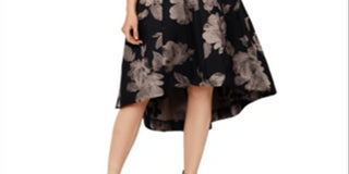 Xscape Women's Floral Short Sleeve Off Shoulder Tea Length Hi Lo Formal Dress Black Size 14 Petite