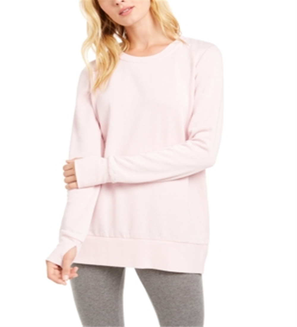 Ideology Women's Ribbed Trim Pull Over Sweatshirt -Pink Size L