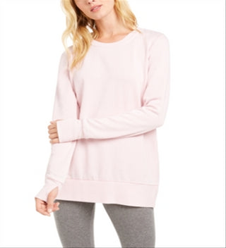 Ideology Women's Ribbed Trim Pull Over Sweatshirt -Pink Size L