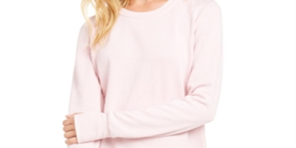 Ideology Women's Ribbed Trim Pull Over Sweatshirt -Pink Size L