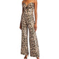 SHO Women's Sequin Cheetah Sweetheart Bustier Jumpsuit Brown Size L