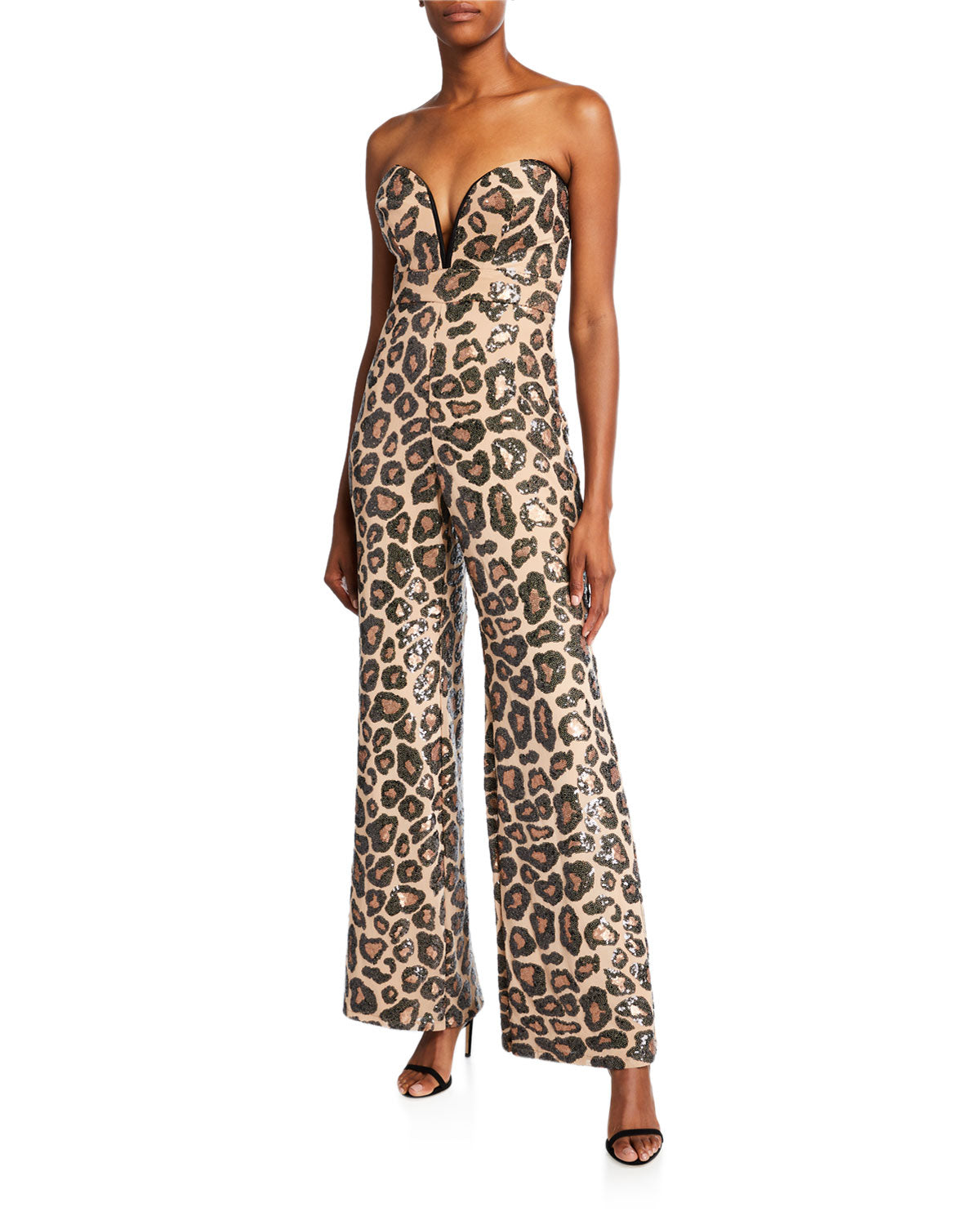 SHO Women's Sequin Cheetah Sweetheart Bustier Jumpsuit Brown Size L