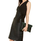 INC International Concepts Women's Mixed Media Faux Wrap Dress Black Size 6