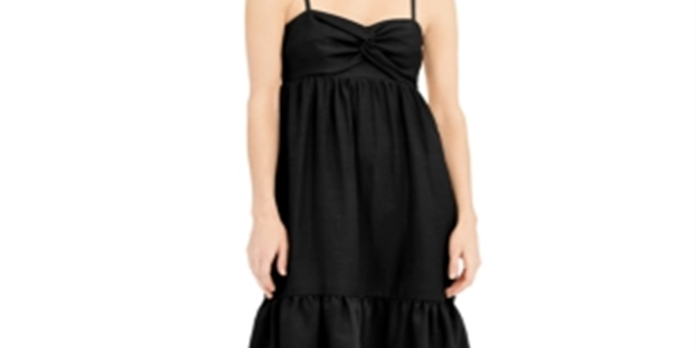 INC International Concepts Women's Linen Blend Twist Front MIDI Dress Black Size XXL