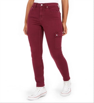 Calvin Klein Women's High Rise Skinny Cargo Jeans Wine Size 26