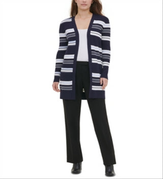 Calvin Klein Women's Striped Open Cardigan Navy Size XL