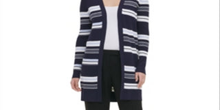 Calvin Klein Women's Striped Open Cardigan Navy Size XL