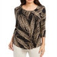 JM Collection Women's Printed 3/4 Sleeve Top -Black Size Petite S