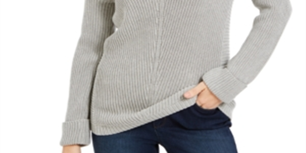 Charter Club Women's Gray Printed Long Sleeve V Neck Blouse Sweater Size Petite Large