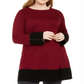 Alfani Women's Plus Colorblocked Ottoman Tunic Sweater Wine Size 4X