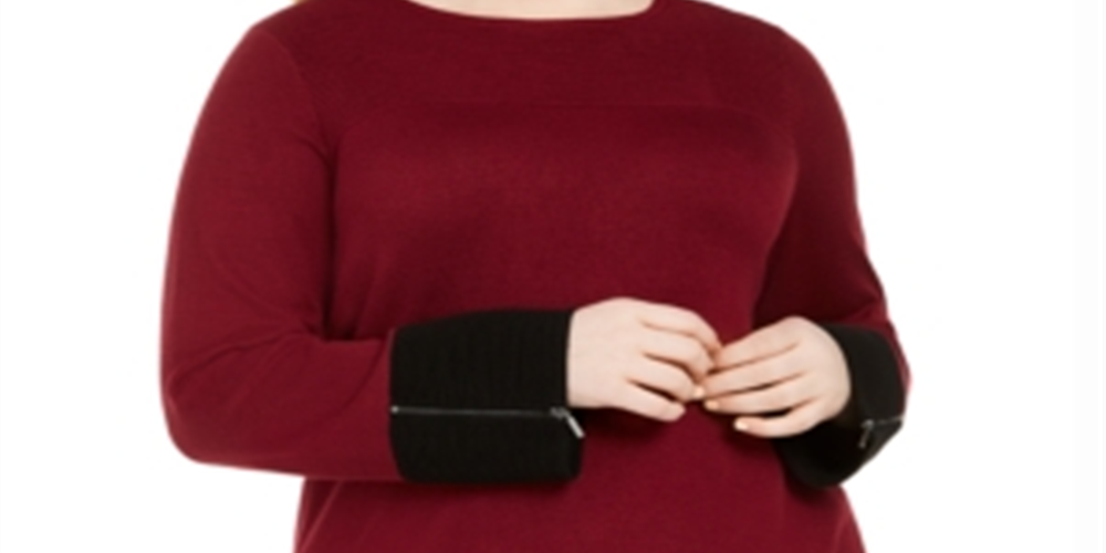 Alfani Women's Plus Colorblocked Ottoman Tunic Sweater Wine Size 4X