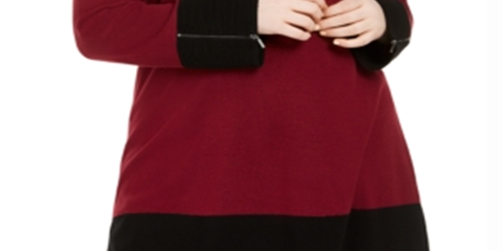 Alfani Women's Plus Colorblocked Ottoman Tunic Sweater Wine Size 4X