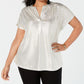 INC International Concepts Women's Texted Metallic Top White Size 4X