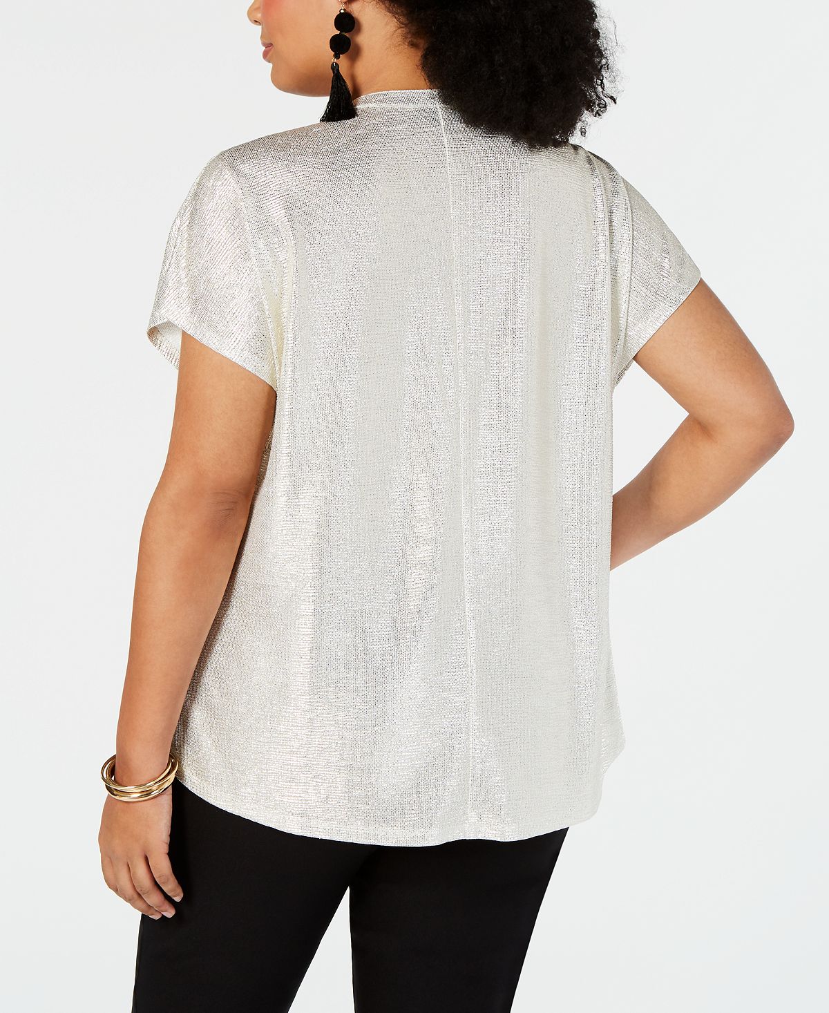 INC International Concepts Women's Texted Metallic Top White Size 4X