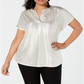 INC International Concepts Women's Texted Metallic Top White Size 4X