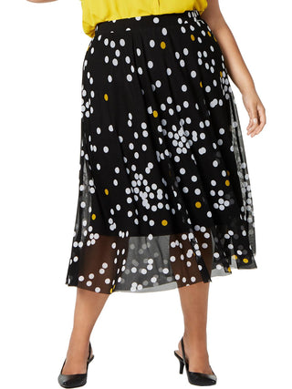Alfani Women's Plus Polka Dot Printed MIDI MIDI Skirt -Black  Size 4X