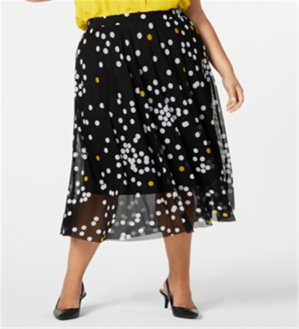 Alfani Women's Plus Polka Dot Printed MIDI MIDI Skirt -Black  Size 4X