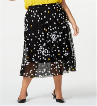 Alfani Women's Plus Polka Dot Printed MIDI MIDI Skirt -Black  Size 4X