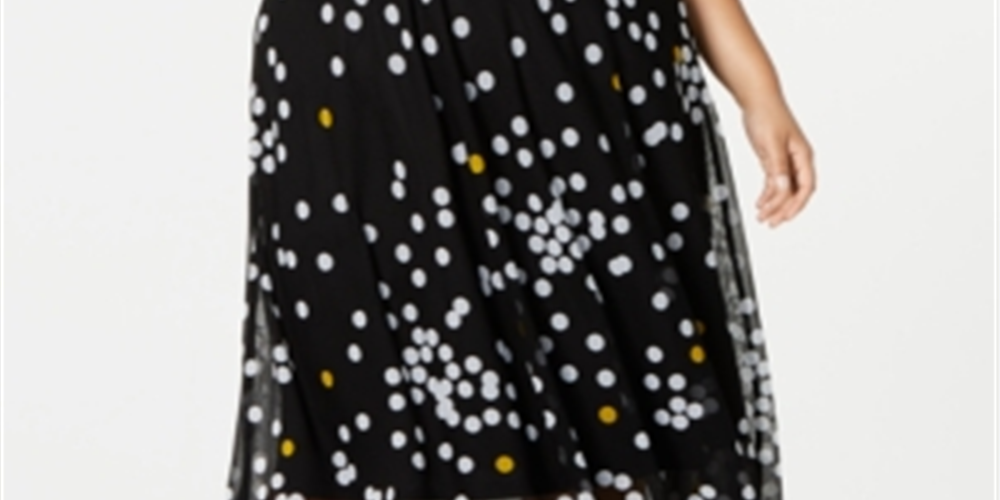 Alfani Women's Plus Polka Dot Printed MIDI MIDI Skirt -Black  Size 4X