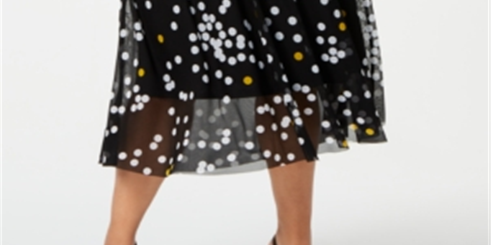 Alfani Women's Plus Polka Dot Printed MIDI MIDI Skirt -Black  Size 4X