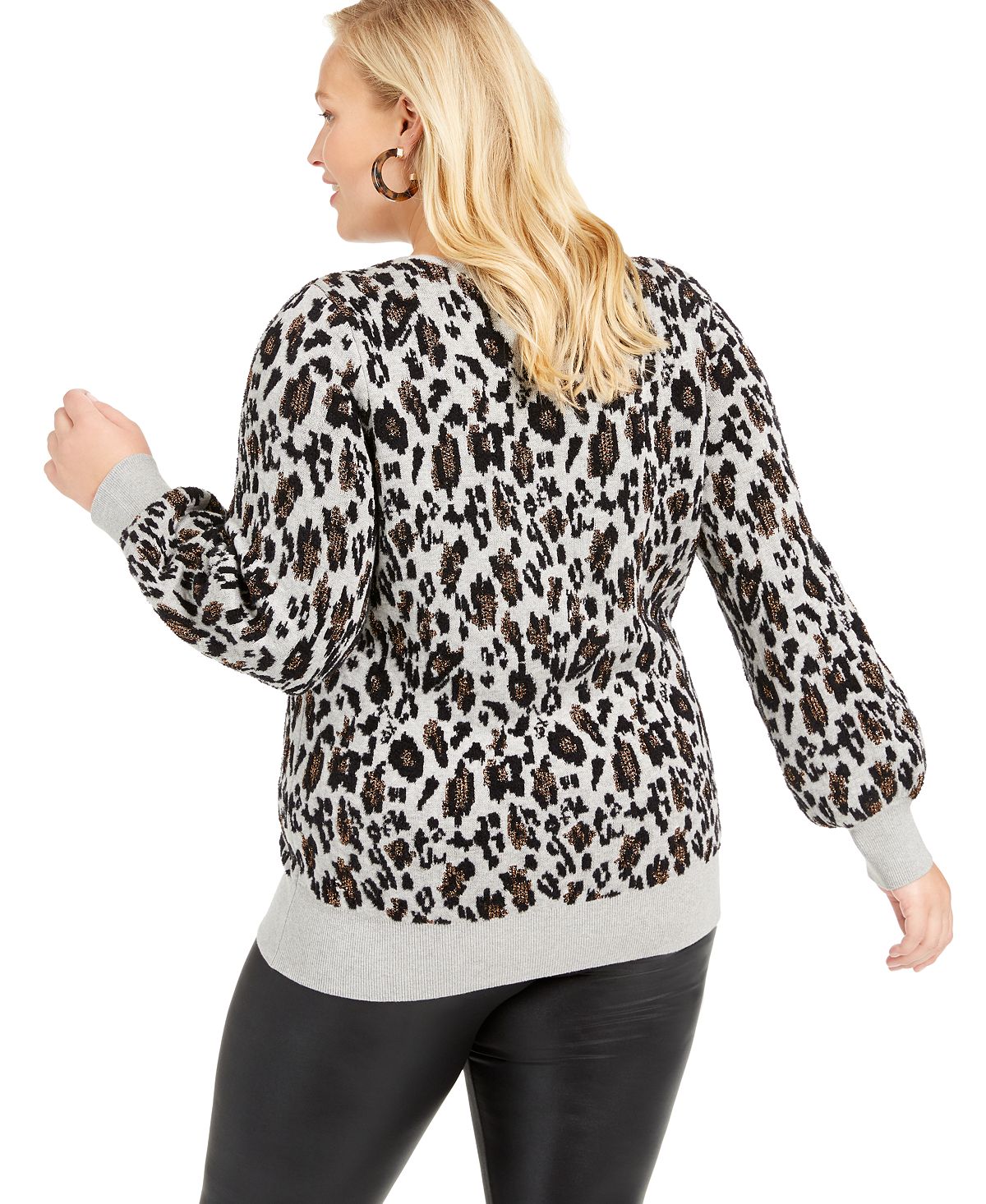 Alfani Women's Metallic Animal Print Sweater Gray Size 4X