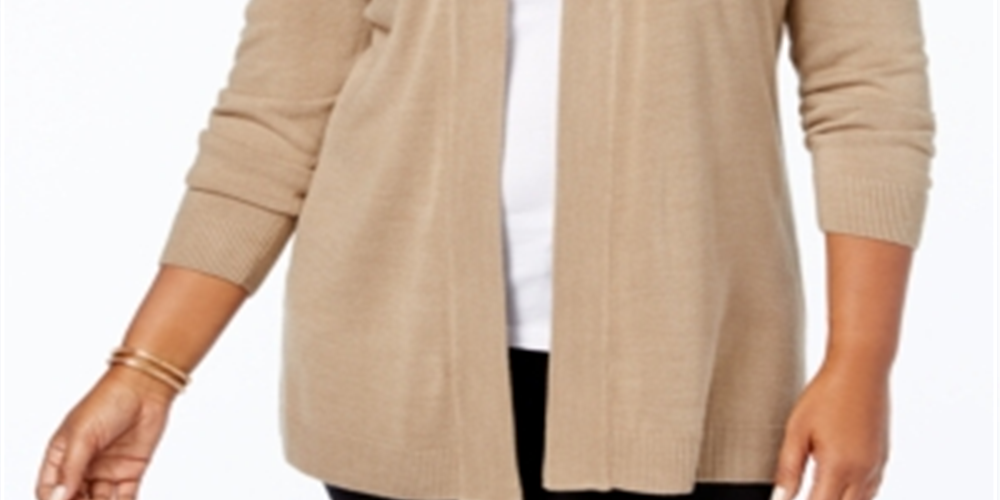 Karen Scott Women's Plus Long Duster Cardigan Sweater Brown Size -2XL