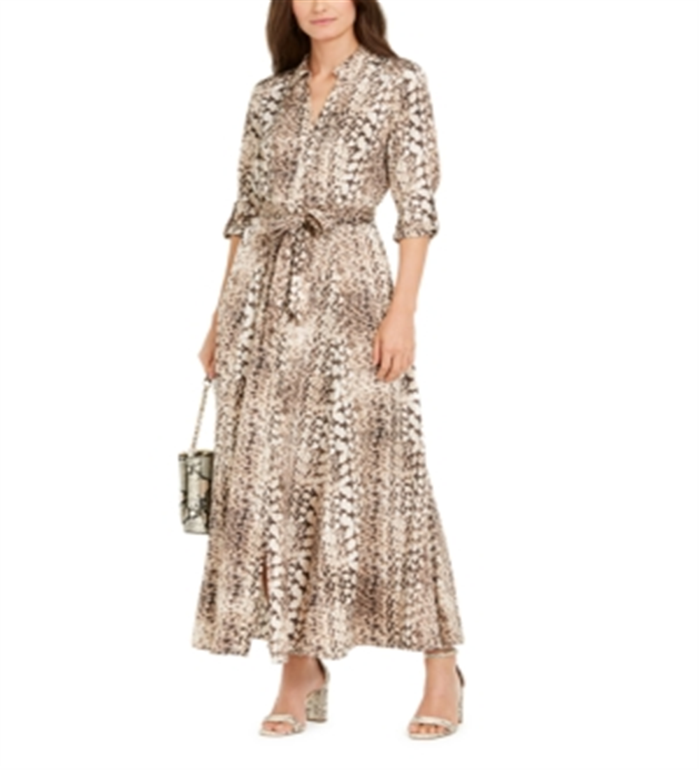 INC International Concepts Women's Animal Print Shirtdress Brown Size 14 Petite