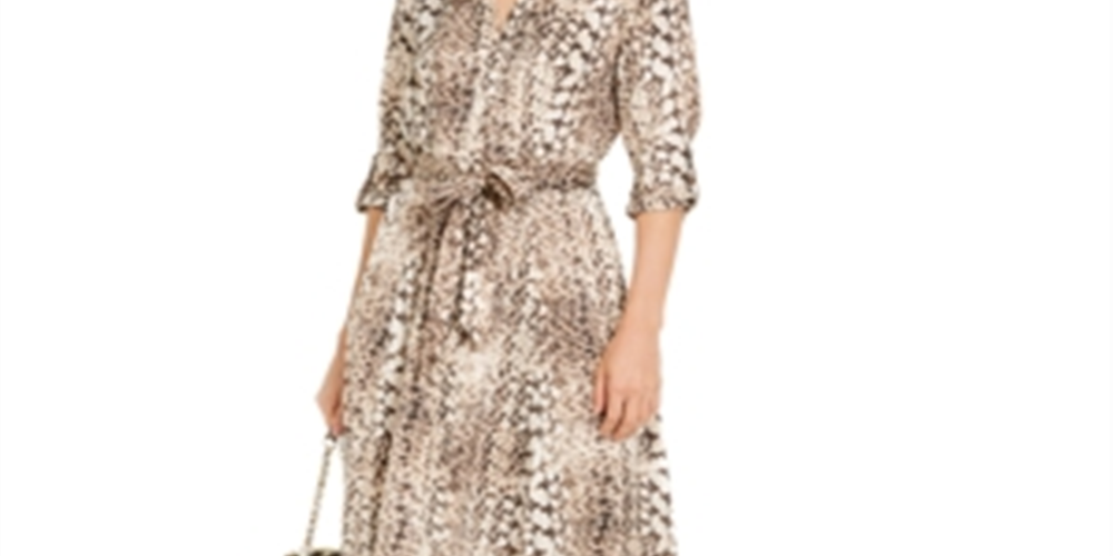 INC International Concepts Women's Animal Print Shirtdress Brown Size 14 Petite