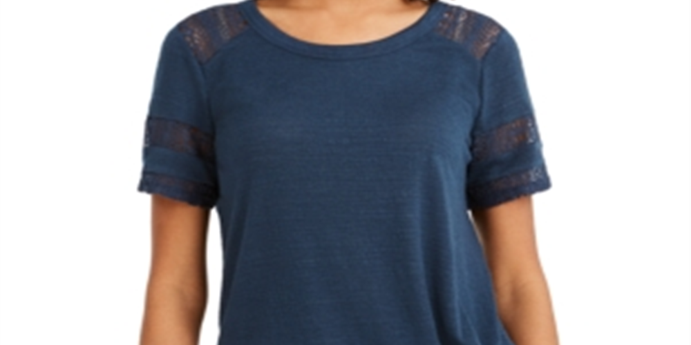Style & Co Women's Lace Inset Top Dark Blue Size XS