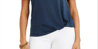 Style & Co Women's Lace Inset Top Dark Blue Size XS