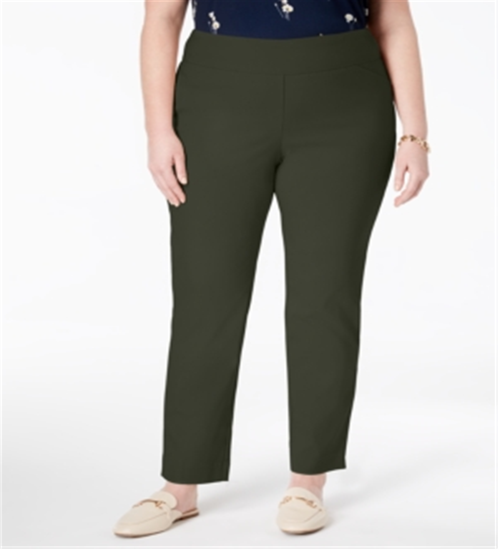 Charter Club Women's Plus Waist Smoothing Tummy Slimming Skinny Pants Green Size 14W
