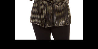 Alfani Women's Plus Striped Split Neck Top Black Size 4XL