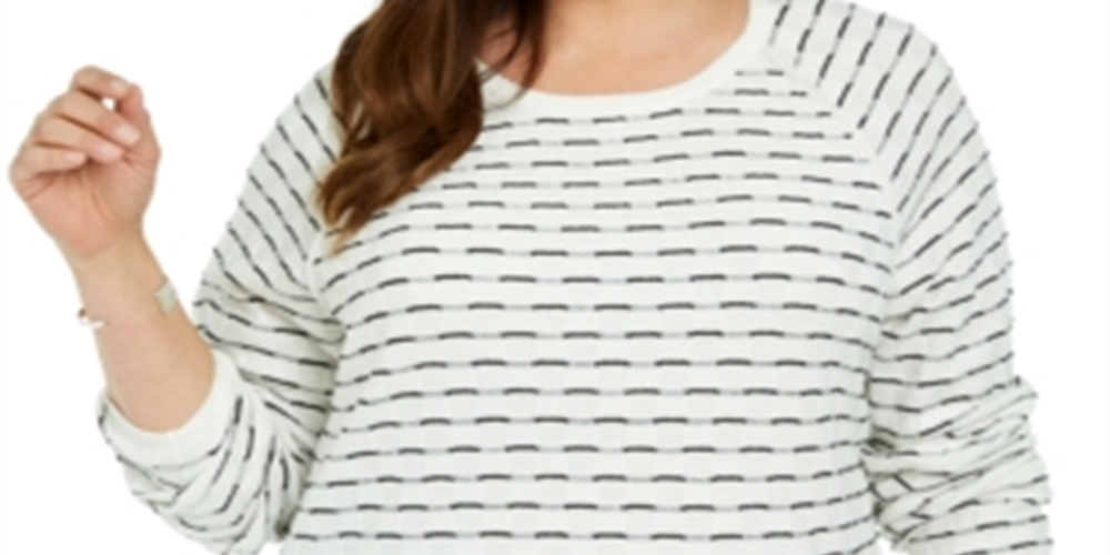 Karen Scott Women's Plus Textured Striped Cotton Top White Size 4X