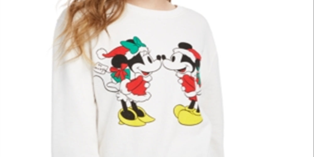 Disney Junior's Mickey & Minnie Fleece Holiday Sweatshirt White Size Large