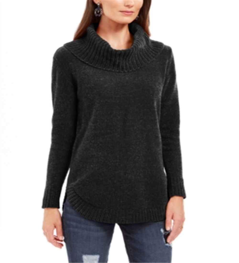 Style Co Women's Cowl Neck Chenille Pullover Sweater Black Size X-Large