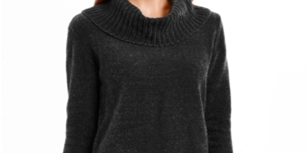 Style Co Women's Cowl Neck Chenille Pullover Sweater Black Size X-Large
