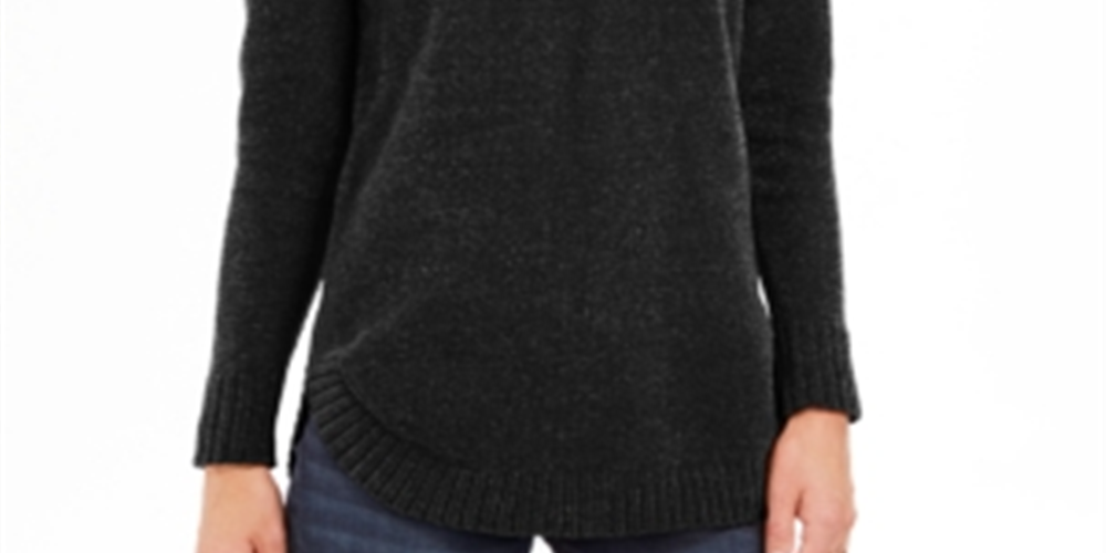 Style Co Women's Cowl Neck Chenille Pullover Sweater Black Size X-Large