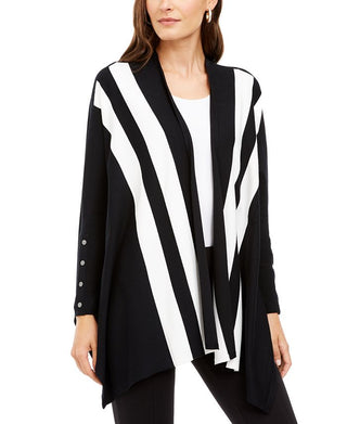 Alfani Women's Striped Open Front Poncho Cardigan Black Size XL