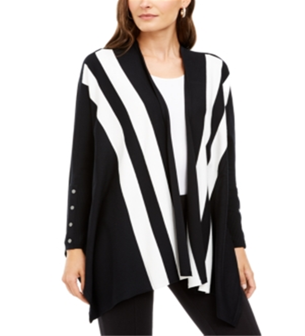 Alfani Women's Striped Open Front Poncho Cardigan Black Size XL