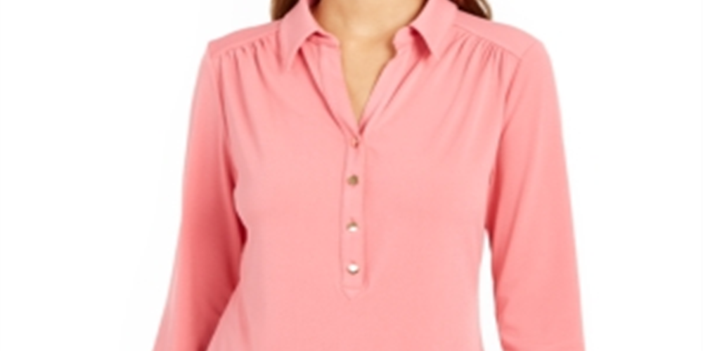 Charter Club Women's 3/4 Sleeve Polo Top Pink Size PP