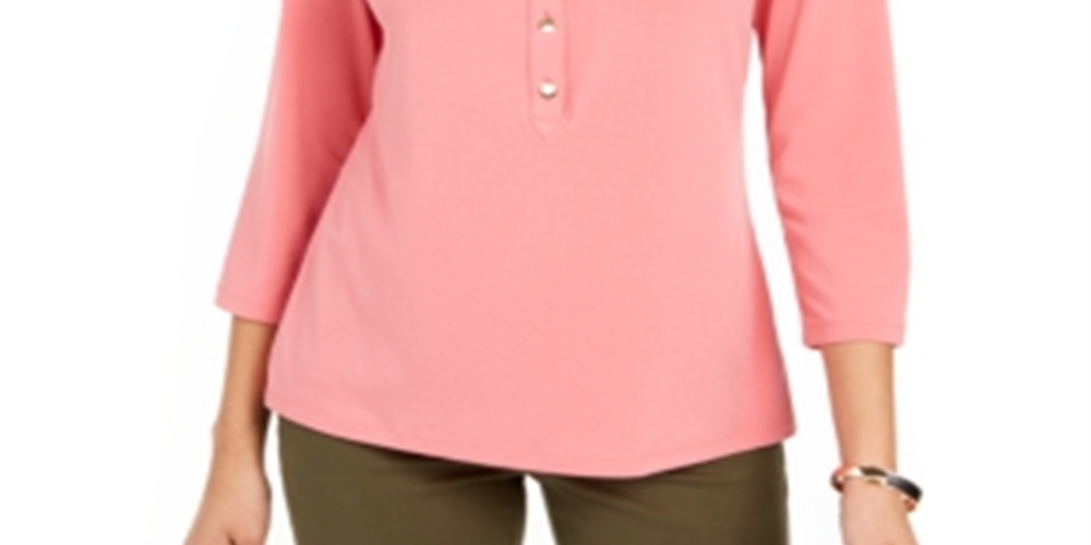 Charter Club Women's 3/4 Sleeve Polo Top Pink Size PP