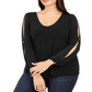 INC International Concepts Women's Beaded Slit Sleeve Top -Black Size 3X