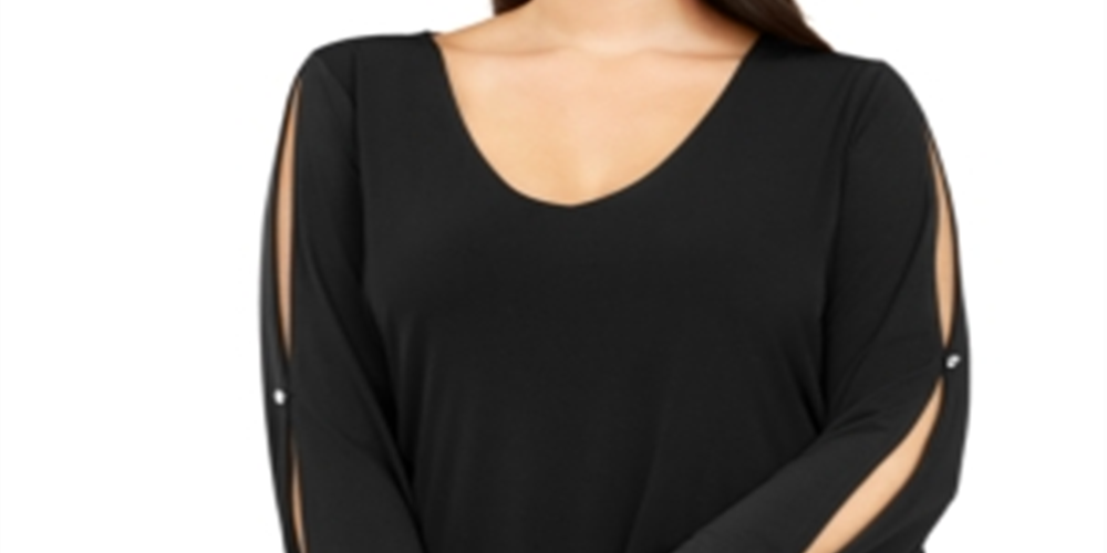 INC International Concepts Women's Beaded Slit Sleeve Top -Black Size 3X