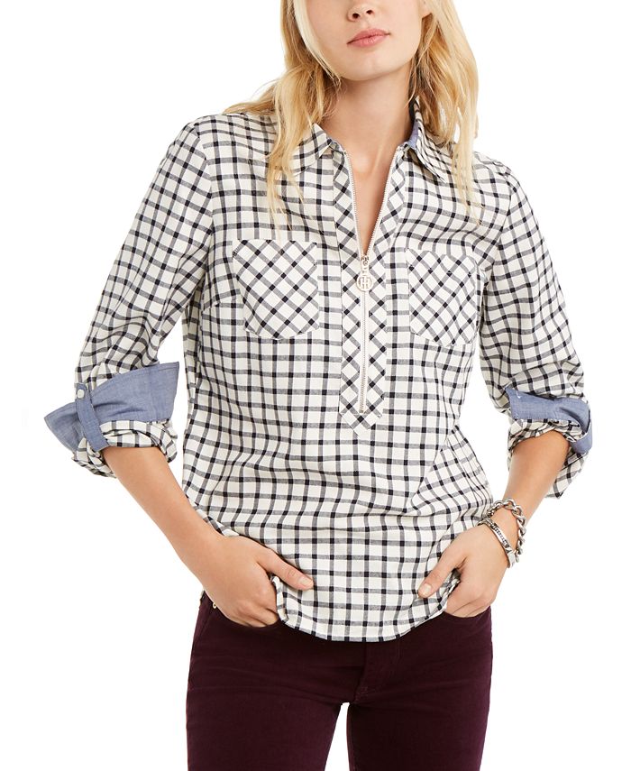 Tommy Hilfiger Women's Printed Zippered Top White Size XXL