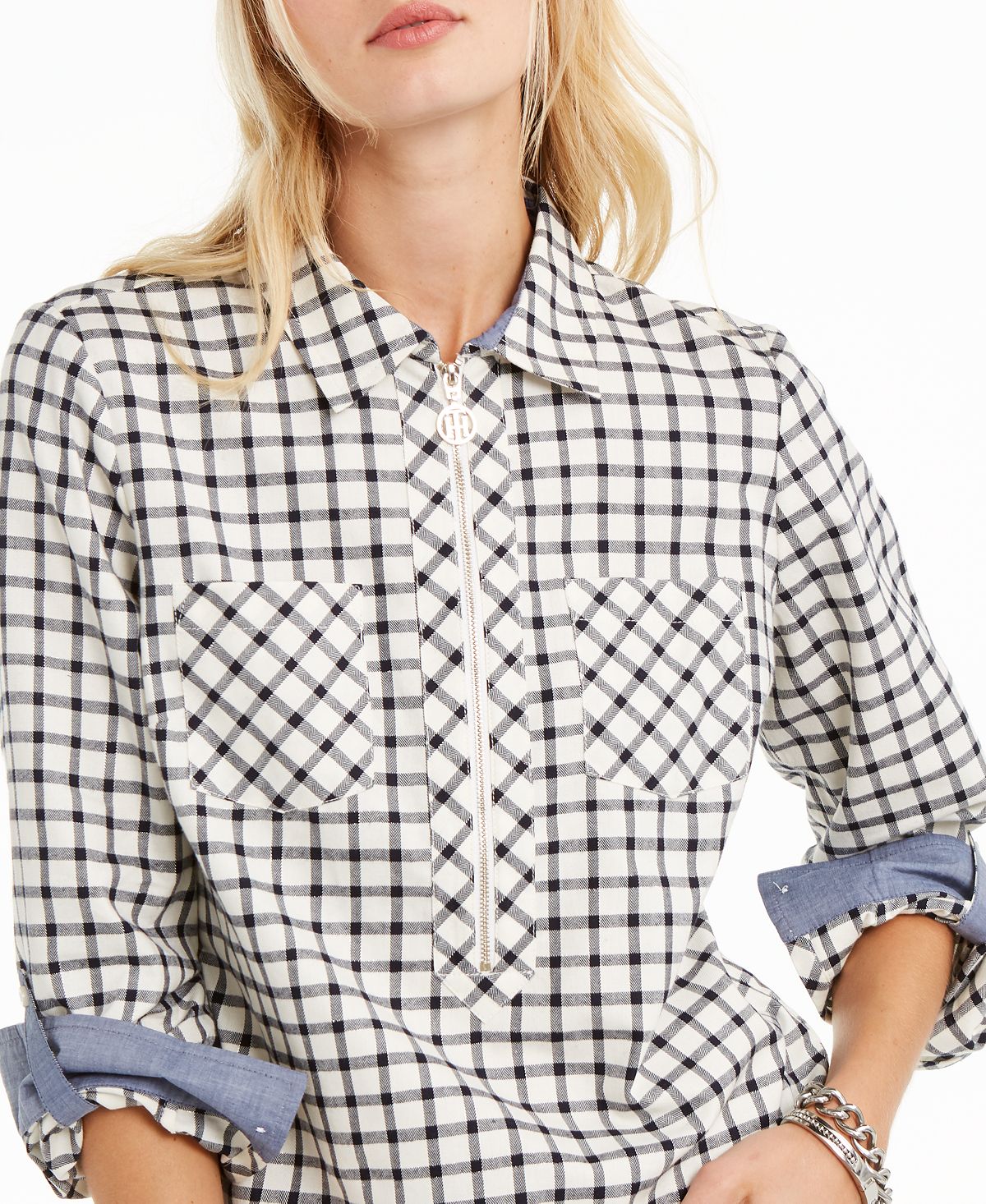 Tommy Hilfiger Women's Printed Zippered Top White Size XXL